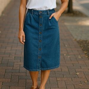 VINTAGE Illustrations denim midi straight skirt size 2 denim fall cotton